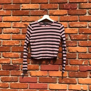 Topshop striped long sleeve crop top